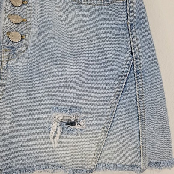 Free People We The Free Button Fly Denim Distressed Mini Skirt Si… - Picture 6 of 14